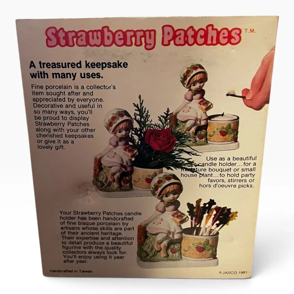 Vintage Strawberry Patches Porcelain Candle Holder Figurine JASCO 1980 NIB Hand